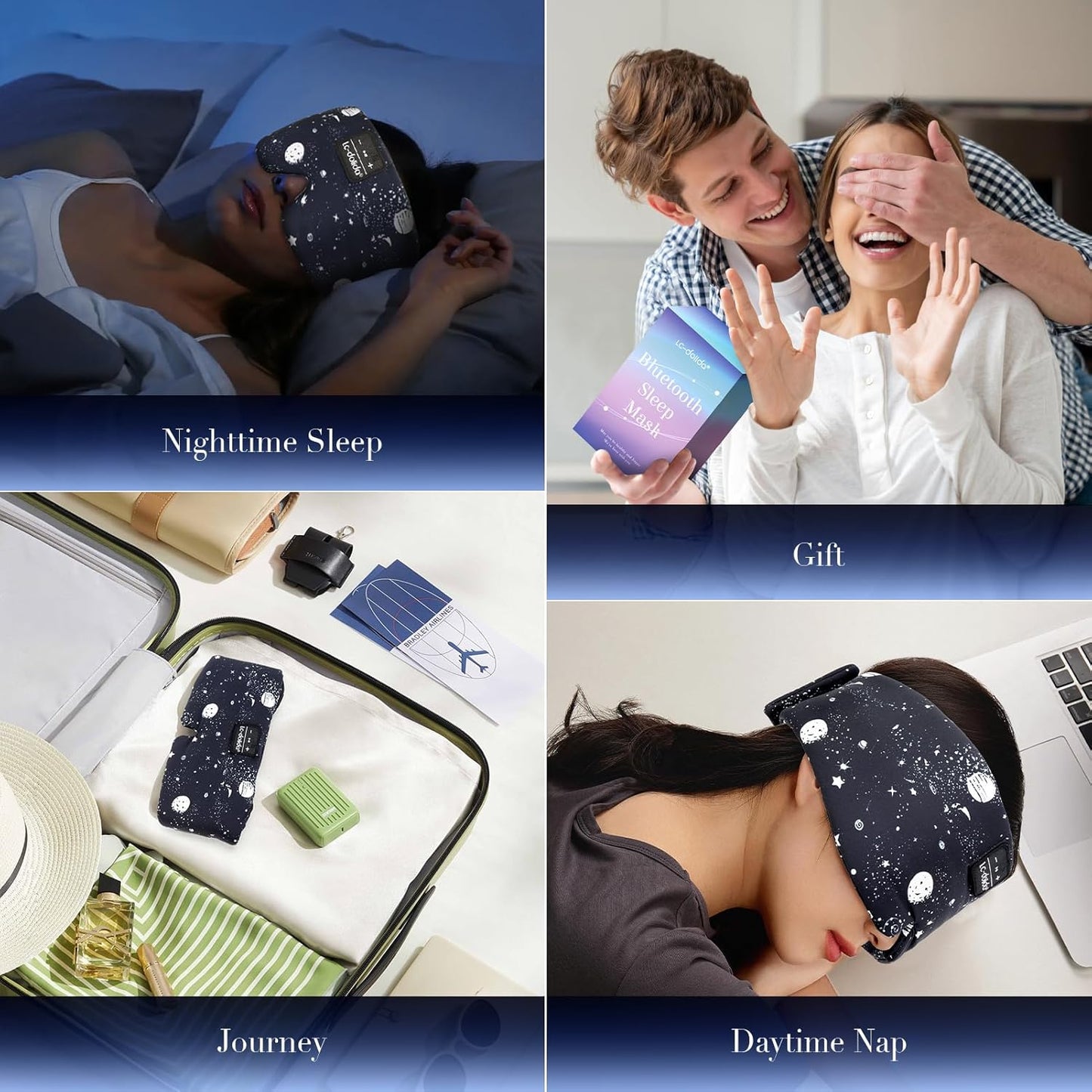 LC-dolida Sleep Mask with Bluetooth Headphones Extra Large Silk Eye Mask for Sleeping Side Day Sleepers Sleep Headphones Bluetooth 5.4 for Women Men with Thin Speaker Blackout Comfort Microphone