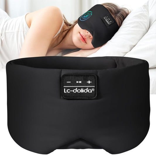 LC-dolida Sleep Mask with Bluetooth Headphones Ice Silk Sleep Headphones with Bluetooth 5.4 Total Blackout Eye Mask for Sleeping Sleep Soft Mask for Women Men All Night Sleep Travel(Black)