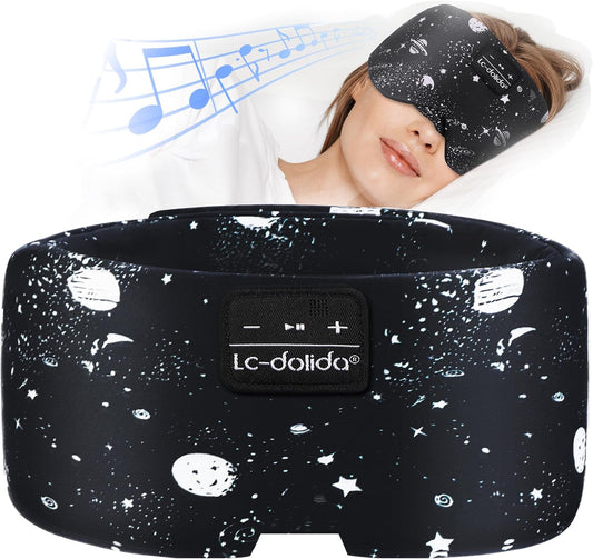 LC-dolida Sleep Mask with Bluetooth Headphones Extra Large Silk Eye Mask for Sleeping Side Day Sleepers Sleep Headphones Bluetooth 5.4 for Women Men with Thin Speaker Blackout Comfort Microphone