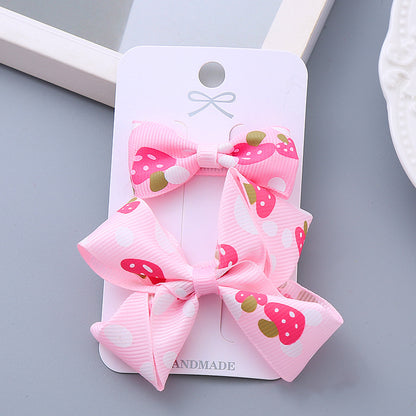 Cute Kids Hair Clip Handmade Bow Clip Set Hairpin Pink Head Accessory Bangs