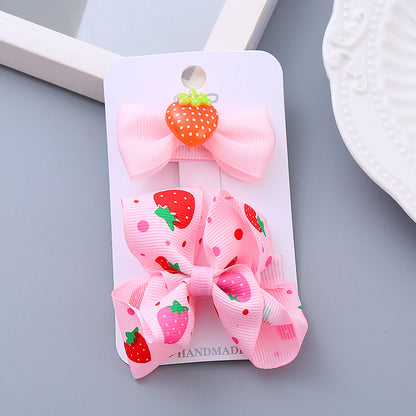 Cute Kids Hair Clip Handmade Bow Clip Set Hairpin Pink Head Accessory Bangs